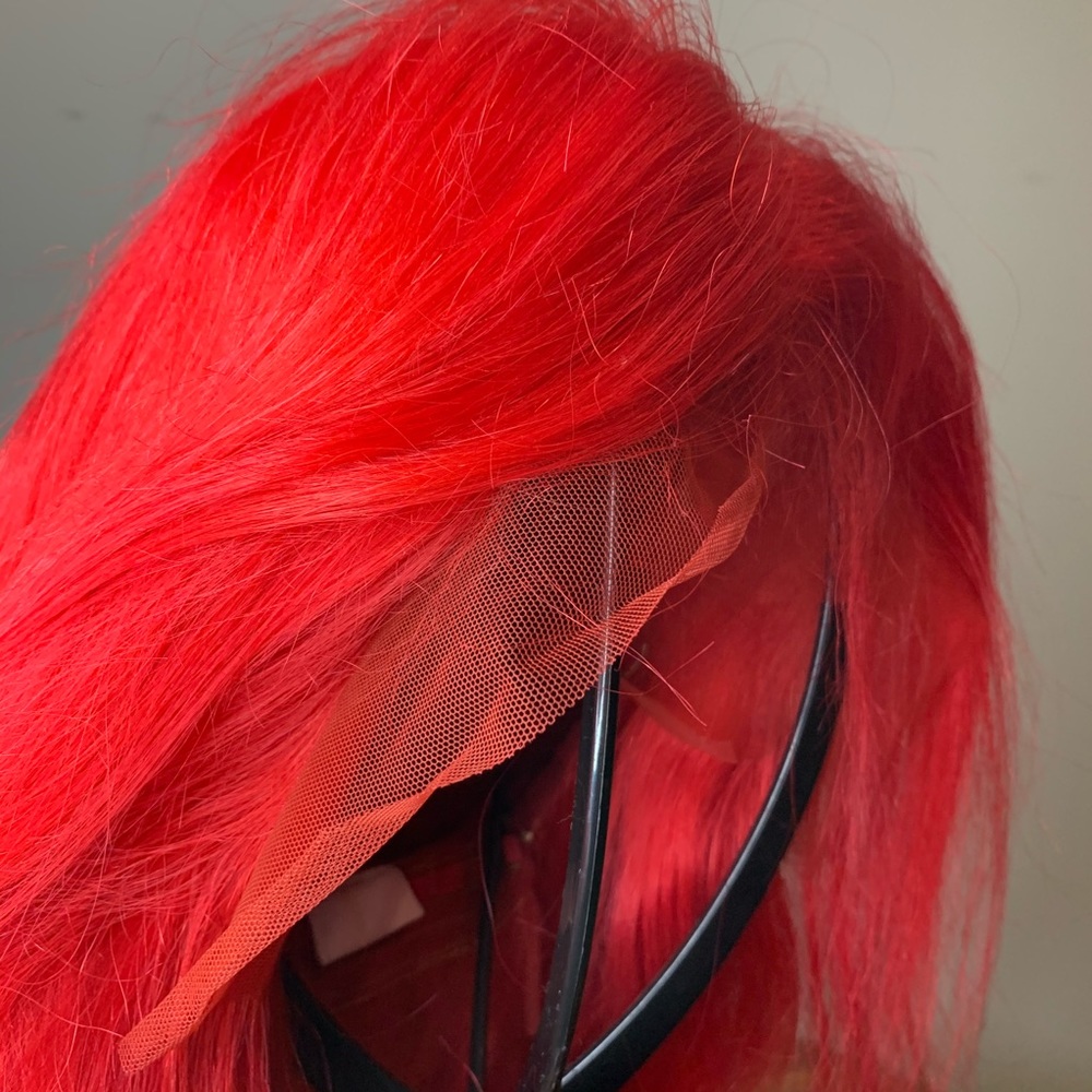 Ariel Bright Red Lace Front Human Hair Wig Bob Cut